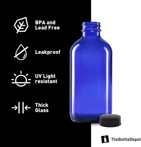 The Bottle Depot - 12 عبوة - زجاجات زجاجية بأغطية سعة 8 أونصة - عنبر متجمد - لمسة نهائية للرقبة 28-400 - زجاجات بوسطن المستديرة - حماية من الأشعة فوق البنفسجية in Saudi Arabia