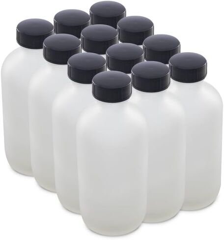 The Bottle Depot - 12 عبوة - زجاجات زجاجية بأغطية سعة 8 أونصة - عنبر متجمد - لمسة نهائية للرقبة 28-400 - زجاجات بوسطن المستديرة - حماية من الأشعة فوق البنفسجية in Saudi Arabia