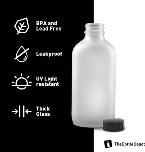 The Bottle Depot - 12 عبوة - زجاجات زجاجية بأغطية سعة 8 أونصة - عنبر متجمد - لمسة نهائية للرقبة 28-400 - زجاجات بوسطن المستديرة - حماية من الأشعة فوق البنفسجية in Saudi Arabia