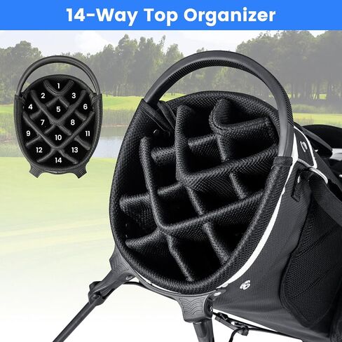 Tangkula Golf Stand Bag with 14 Way Top Dividers, Lightweight 6 Pockets Golf Club Bag with Cooler Bag, Adjustable Dual Strap & Rain Hood, Golf Carry Bag for Men & Women in Kuwait