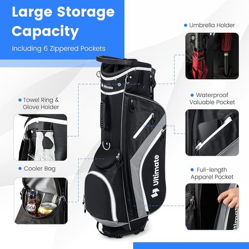 Tangkula Golf Stand Bag with 14 Way Top Dividers, Lightweight 6 Pockets Golf Club Bag with Cooler Bag, Adjustable Dual Strap & Rain Hood, Golf Carry Bag for Men & Women in Kuwait
