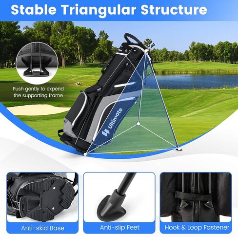 Tangkula Golf Stand Bag with 14 Way Top Dividers, Lightweight 6 Pockets Golf Club Bag with Cooler Bag, Adjustable Dual Strap & Rain Hood, Golf Carry Bag for Men & Women in Kuwait