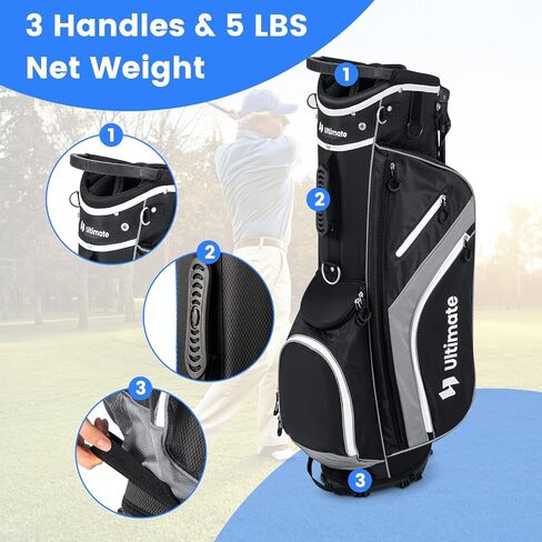 Tangkula Golf Stand Bag with 14 Way Top Dividers, Lightweight 6 Pockets Golf Club Bag with Cooler Bag, Adjustable Dual Strap & Rain Hood, Golf Carry Bag for Men & Women in Kuwait