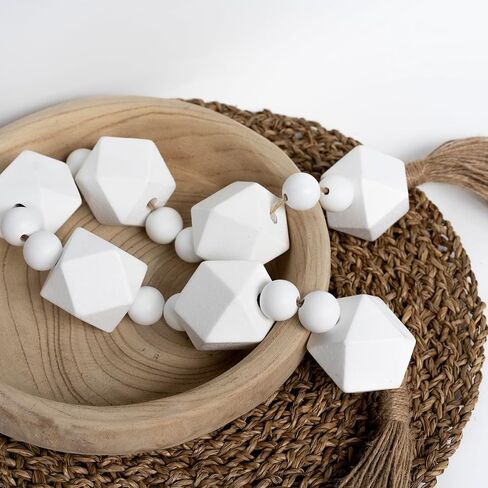 Extra Large Wood Bead Garland with 2" Diameter Geometric Wooden Beads, Wooden Beads Garland with Tassels, Decorative Beads for Boho, Farmhouse Decor (Black, 27 Inches) in Saudi Arabia