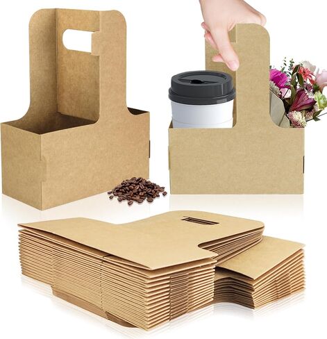 2 Cup Disposable Drink Carrier for Delivery with Handle,15 Count Kraft Paperboard Cup Holder,Cup Carriers for Hot or Cold Drinks,Coffee Carrier, Food Delivery,Take Out Cup Carriers (Brown, 15 PCs) in Saudi Arabia