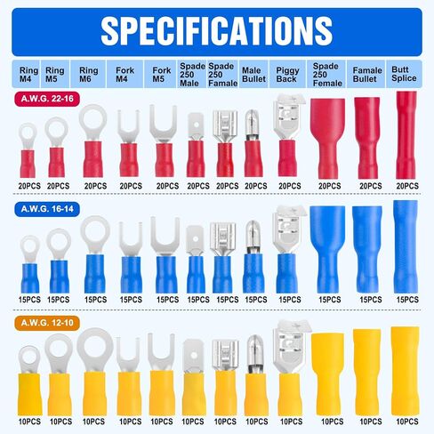 Nilight 540PCS Mixed Quick Disconnect Electrical Insulated Butt Bullet Spade Fork Ring Solderless Crimp Terminals 22-16/16-14/12-10 Gauge Electrical Wire Connectors Assortment Kit, 2 Years Warranty in Saudi Arabia