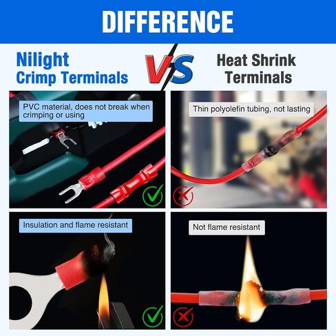 Nilight 540PCS Mixed Quick Disconnect Electrical Insulated Butt Bullet Spade Fork Ring Solderless Crimp Terminals 22-16/16-14/12-10 Gauge Electrical Wire Connectors Assortment Kit, 2 Years Warranty in Saudi Arabia