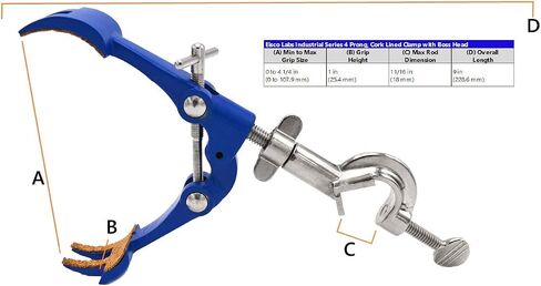 EISCO 4 Prong، مشبك مبطن بالفلين على رأس دوار - فتحة مشبك بحد أقصى 4.1 بوصة، Bosshead يناسب قضبان تصل إلى 18 مم - مشبك من سبائك الزنك - أبحاث، درجة مختبرية صناعية in Saudi Arabia