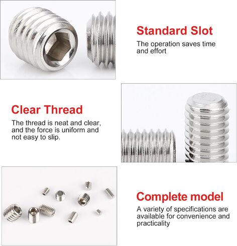 200pcs Stainless Steel Allen Head Grub Screws Socket Hex Set Screw Metric M3 M4 M5 M6 M8 Assortment Kit (Silver) in Saudi Arabia