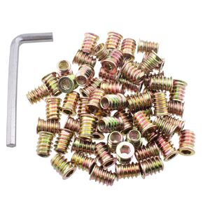 60PCS 1/4-20 Threaded Insert Inner and Outer Threaded Nut Metal Countersunk Head Preset Nut Suitable for Wooden Panel and Table and Cabinet
