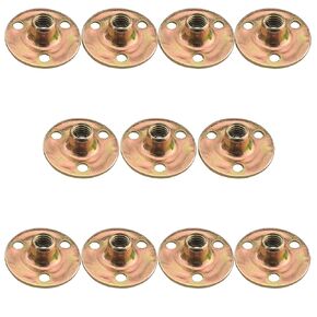 10PCS Carbon Steel Three-Hole Nut Clip M8 Round Plate Galvanized Iron Plate Nut Flange Embedded T Type Nut for Wood Furniture Leg Installation Ceiling Object Hanging
