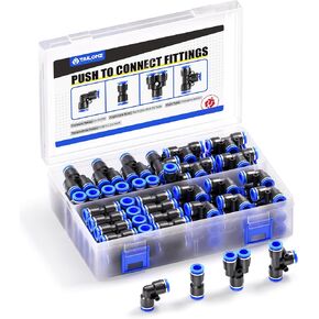 TAILONZ PNEUMATIC 1/4 Inch od Push to Connect Fittings Pneumatic Fittings Kit 20 Spliters+20 Elbows+20 tee+20 Straight (80 pcs)