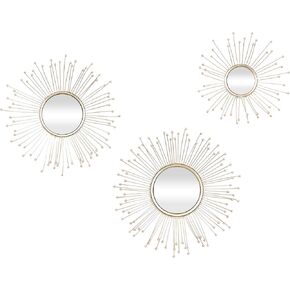 Deco 79 Metal Room Wall Mirror Starburst Entryway Mirrors, Set of 3 Wall Mounted Mirrors 16", 15", 12"D, Gold