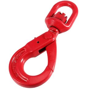 3/8 Inch Swivel Self-Locking Hook, Grade 80 Forged Alloy Steel Self Locking Eye Hook, 3.15 Tons/6,945 lbs Working Load Limit