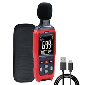 Sound Level Meter Data Logger Decibel Meter with Record Function, Portable Noise Meter 30~130dB Sound Meter A/C/Z Weighting Noise Testing with Audible Visual&Alarm, Temperatue, Analog Bar Indicator