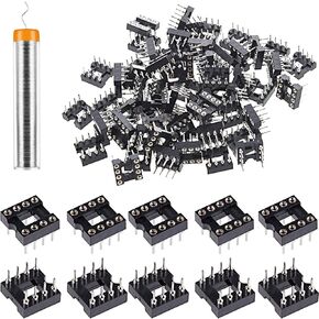 50 pcs Round DIP IC Socket 2.54 mm Pitch 8 Pin IC Socket Adaptor Round Hole Type Not Easy to Break,with tin Wire Pen for Electronics Experiment DIY