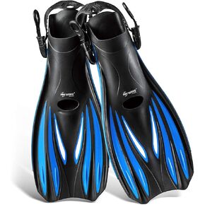 Snorkel Fins, Diving Fins Swim Fins Short Swim Flippers for Training Adjustable Buckles Open Heel Scuba Diving Fins Travel Size for Men Women Kids Adult