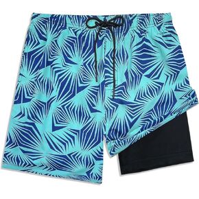 LUCOWEE Mens Swim Trunks Compression Liner no Chafe Soft Lined Swim Shorts Quick Dry UPF 50+ Stretchy 7" Inseam Swimsuit