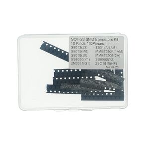 10Values*10=100PCS SOT-23 SMD transistors Kit Including (S9013(J3) S9014(J4/L6) S9015(M6) S9018(J8) MMBT3904(1AM) MMBT3906(2A) SS8050(Y1) SS8550(Y2) 2N5551(G1) 2SC1815(HF))