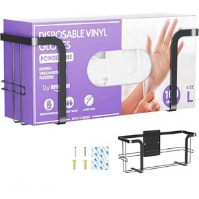 Glove Holder for Wall Mount, Disposable Napkin Glove Dispenser, Durable Glove Box Holder, Metal Glove Rack for Rubber Latex Gloves Organizer Facial Tissue, Black
