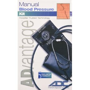 ADC Advantage 6005 Manual Blood Pressure Kit, Includes Attached Stethoscope and Carrying Case, Adult Cuff, Black