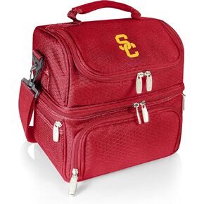 PICNIC TIME NCAA USC Trojans Pranzo Lunch Bag, Insulated Lunch Box with Picnic Set, Lunch Cooler Bag, (Red)
