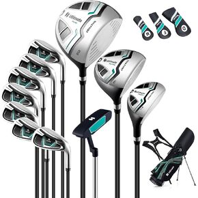 Tangkula 12 Pieces Men’s Complete Golf Club Set Right Hand, Golf Club Package Set with 460CC #1 Driver & #3 Fairway & #5 Hybrid & #5/#6/#7/#8/#9/#P/#S Irons, Putter, Rain Hood, Portable Golf Stand Bag