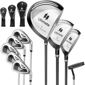 Tangkula 9/10 Pieces Men's Complete Golf Clubs Set Right Hand, Includes 460cc Alloy #1 Driver & #3 Fairway Wood & #4 Hybrid & #6/#7/#8/#9/#P Irons & Putter, Golf Club Set