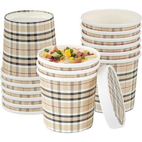 Restaurantware Bio Tek 12 Ounce Soup Containers, 25 Durable Soup Bowls - Disposable, Sustainable, Blue And White Paper Soup Cups, Striped, Round, For Hot Or Cold Foods
