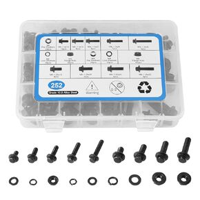252 Piece Flange Hex Head Bolt Nut Washer Kit M6-1.0 M8-1.25 Length (12mm to 30mm) 10.9 Grade Alloy Steel Black Zinc Plated