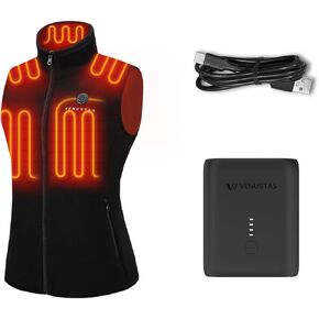 Venustas Women's Heated Fleece Vest with Battery Pack Included(Black, 2X-Large), Plus One Extra Ultra-Compact 7.4v Battery