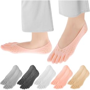 Aster 5 Pairs Orthopedic Toe Compression Socks, Toe Socks for Women No Show Align Toe Socks for Bunion, Low Cut Liner Five Finger Socks with Gel Tab Athletic Breathable Toe Separator Socks for Women