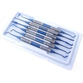 Professional 6 PCS Dental Blue Composite Resin Filling Spatula Titanium Plated head Filler Restoration Instruments Set Tools