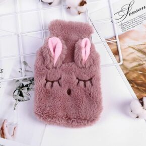 Cute Hot Water Bottle with Cover, Detachable Rabbit Rubber Hot or Cold Water Bottle with Cute Stuffed Animal Cover, Winter Warm Leakproof PVC Hot Water Bag (Beige)