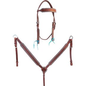 CHALLENGER Horse Western Pink Buckstitch Bridle & Breast Collar Tack Set 78ADSet