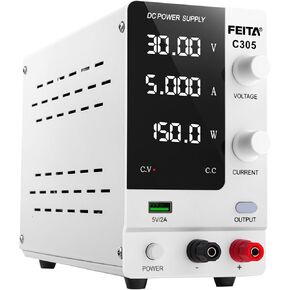 C305 DC Power Variable Supply Adjustable 30V 5A High Precision Bench Lab Power Supplies Programmable with Output Switch, 5V/2A USB Interface for Anodizing & Electroplating Kit
