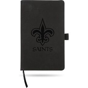 Rico Industries NFL New Orleans Saints Black Laser Engraved Small Notepad Jounral/Notepad 8.25" x 5.25"- Office Accessory