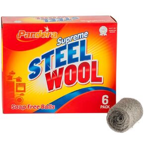 Pandora Supreme Steel Wool Balls – 6 Pads for Cleaning and Polishing - Quality Metal Strands – Soap Free Steel Wool Balls