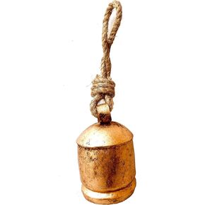 Rustic Decorative Bell 4" Traditional 1pc Shabby Chic Vintage Bell Brass Coated Country Style Cow Bell Wall Hanging Jute Rope Harmony Cowbell Lucky Charm Christmas Bell (10 cms)