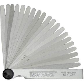 Teng Tools 20 Blade Hardened Rolled Steel Metric Feeler Gauge Set (0.05MM to 1.00MM) - FG20100, Silver