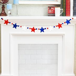 4th of July Felt Banner with Star Red Blue Felt Garland Happy Independence Day Decoration Indoor Patriotic Hanging Decor for Mantel Fireplace Wall, Kids Bedroom, Living Room,Party Supplies