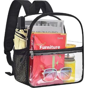 Clear Backpack for Stadium Events 12x12x6 Mini Small Clear Backpack with Front Pocket for Concert Sport Events Work Travel(Black)