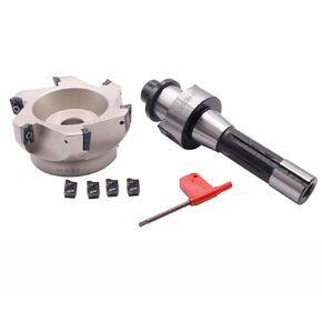 R8 FMB32 7/16-20 Shank Face End Mill Arbor and 4"/100mm Cutting Diameter 6-Flute 400R 100-32-6T CNC Face End Milling Shell Cutter with 10Pcs APMT1604 Carbide Inserts and T15 Wrench