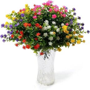 Artificial Faux Outdoor Plants Flowers, 20 Bundles Artificial Flowers, UV Resistant Fake Flowers, Outdoor Fake Plants Plastic Faux Flowers for Outside Porch Window Box Decoration (Colorful01)