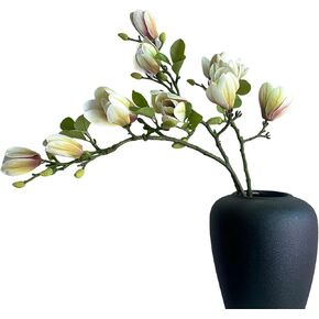 Green Artificial Silk Magnolia Fake Flower(Not Included Vase), Half-Opened Bud Design, Ideal Choice for Home, Hotel and Reception Area Decoration(3, Green)