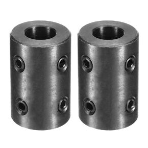 uxcell 2pcs Shaft Coupling 5/8" Bore, 1-1/4" OD, 2" Length, Black Oxide Plated Steel Rigid Coupling, Motor Wheel Coupler, (4 Set Screws)