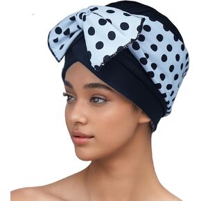 LUCKIEST MAP Swim Caps Women Adult Retro Polka Dot Bowknot Swim Cap for Long and Short Hair Protection,Contouring of The Face, for Swimming Pool/Beach/spa resorts/Watervollyball/Spa/Water Park