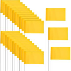 40pcs Marking Flags, 13.78x3x2in Stake Flags Yellow Marking Flags Landscape Flags with Flagpole Irrigation Flags for Garden Yard Dog Training Irrigation Lawn Sport Events Fence Ground Surveys