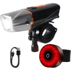Bike Head and Tail Light Set, Smart Automatic Head Lamp, IP65 Waterproof, 5 Modes Taillight, Front and Rear Taillight Reflectors for Road, Mountain, Night Riding