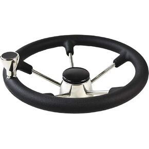 MARINE CITY 304 Grade Stainless Steel Black Foam Grip Boat Steering Wheel with Knob 13-1/2 Inches for Marines – Boats – Yachts – Ships (Diameter: 13-1/2 Inches) (Pack of 1)